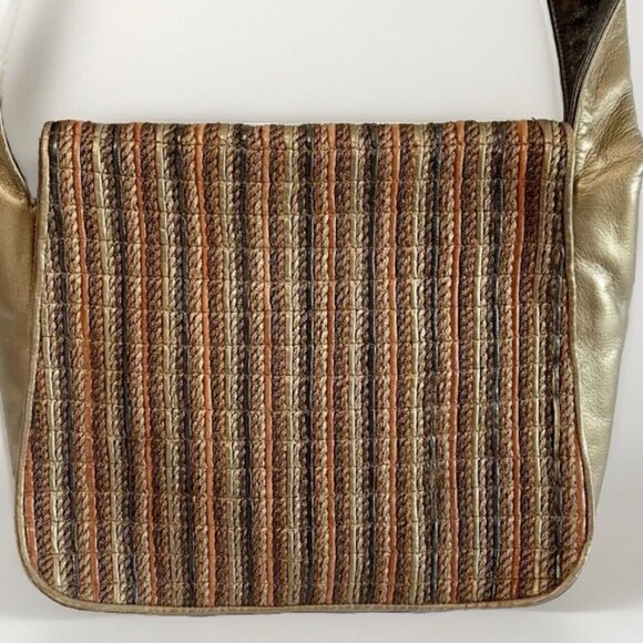 SHARIF Metallic Brown Orange Woven Shoulder Bag Flap Square Tote Bag 80’s VTG - Picture 2 of 15